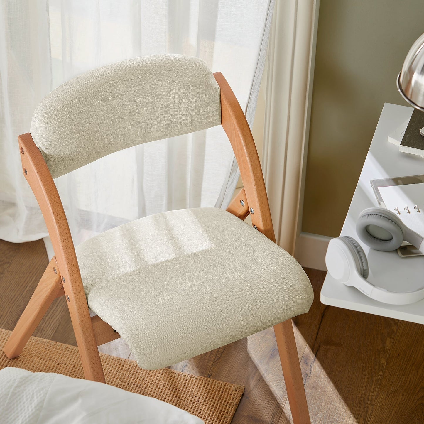 SoBuy Chaise pliante en bois avec assise rembourrée - 47x57x79 cm - Hêtre - Blanc
