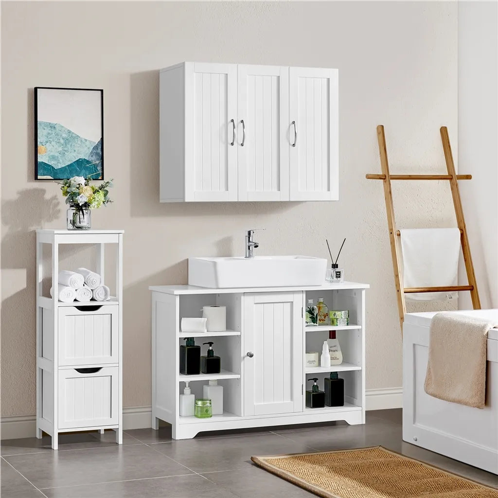 Armoire suspendue Yaheetech - 3 portes - Étagère réglable - 75 x 31 x 60 cm - Blanc