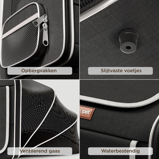 Trevopet® Panier à vélo pour chien - Panier à vélo 4 en 1 pour chien, sac de transport, sac à dos et siège auto - Convient aux vélos électriques - Pour les chiens jusqu'à 8 kg - Noir