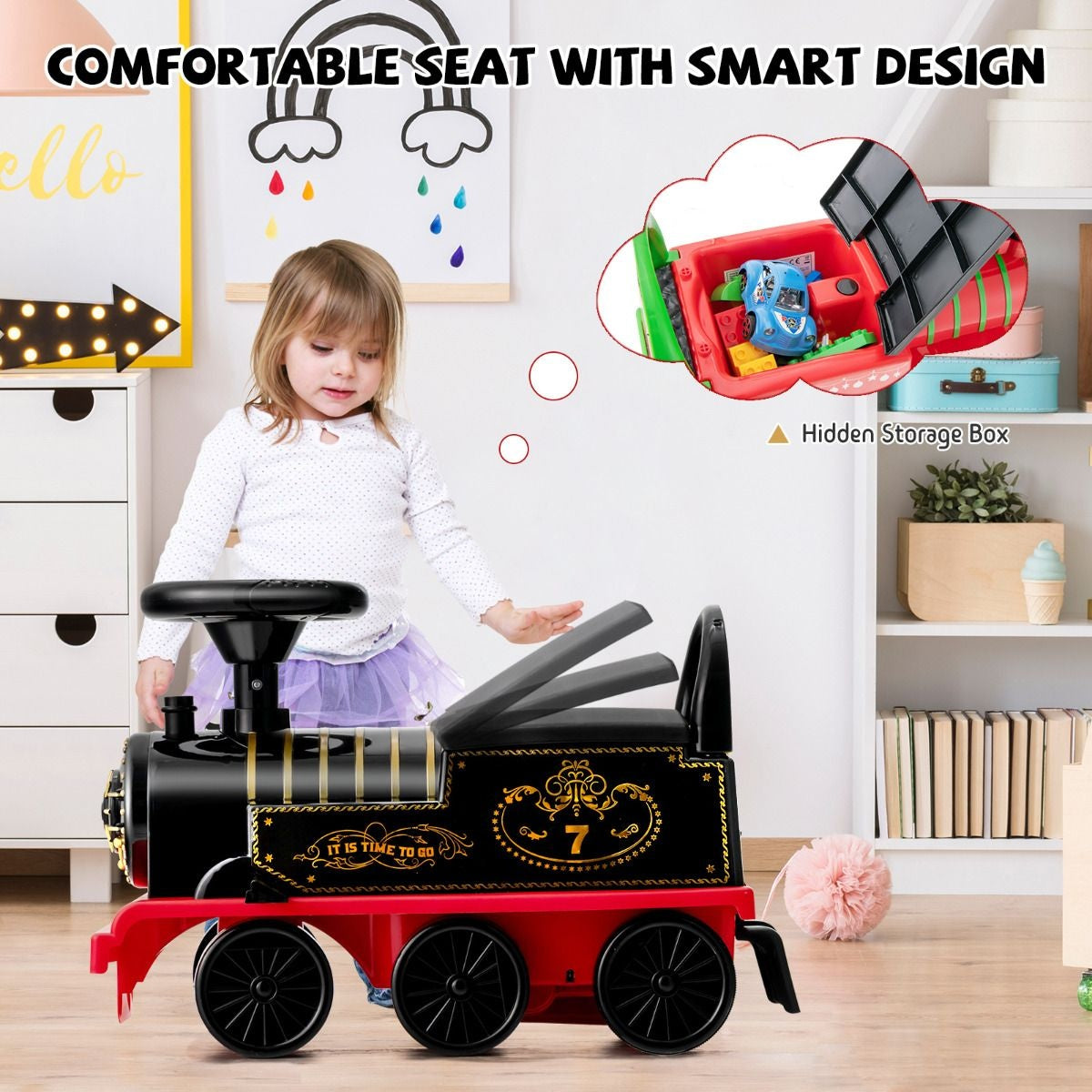 Coast 6V Tirette électrique pour enfants avec 16 rails pour les enfants de 3 ans Schwarz