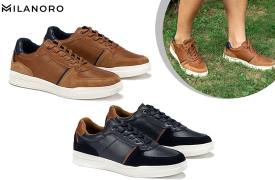 Milanoro - Baskets élégantes en cuir pour homme - Cognac - Taille 44