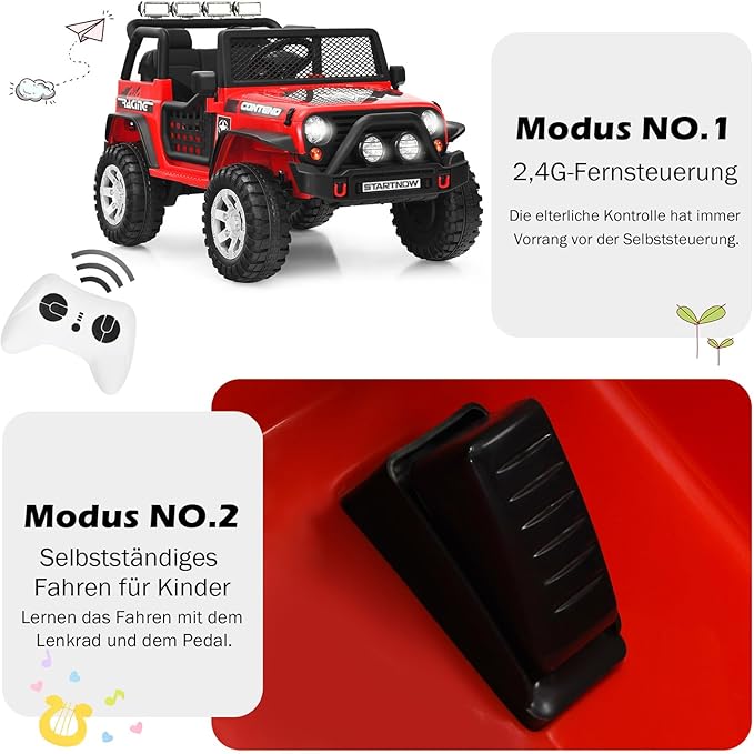 Voiture électrique pour enfants Coast 12 V – avec télécommande, musique et port USB 114,5 x 72 x 74 cm – Rouge