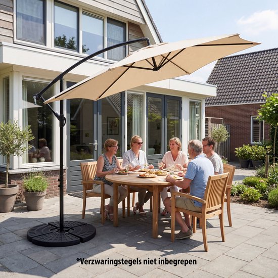 Parasol à bras articulé Tristar - 300 cm, rond - Jardin et balcon - Hauteur réglable - Pied en croix et housse de protection inclus - PA-7906 - Beige