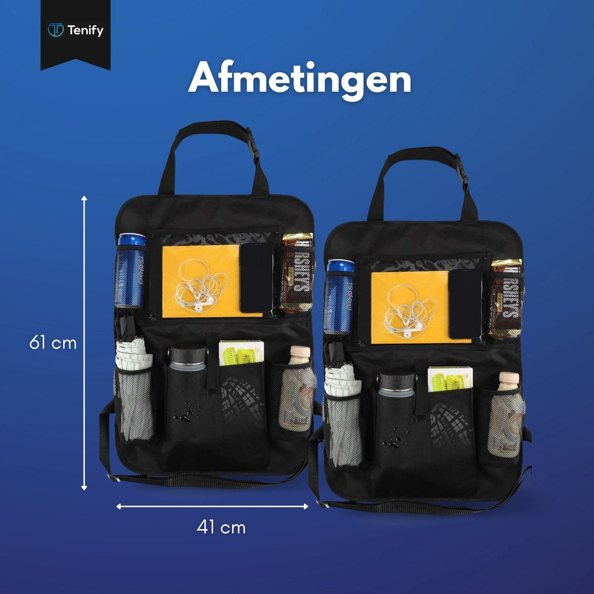 Premium Luxury & Sturdy Car Organiser with Tablet Holder - Set of 2 - Extra Storage - Protector - Car Seat - Accessories