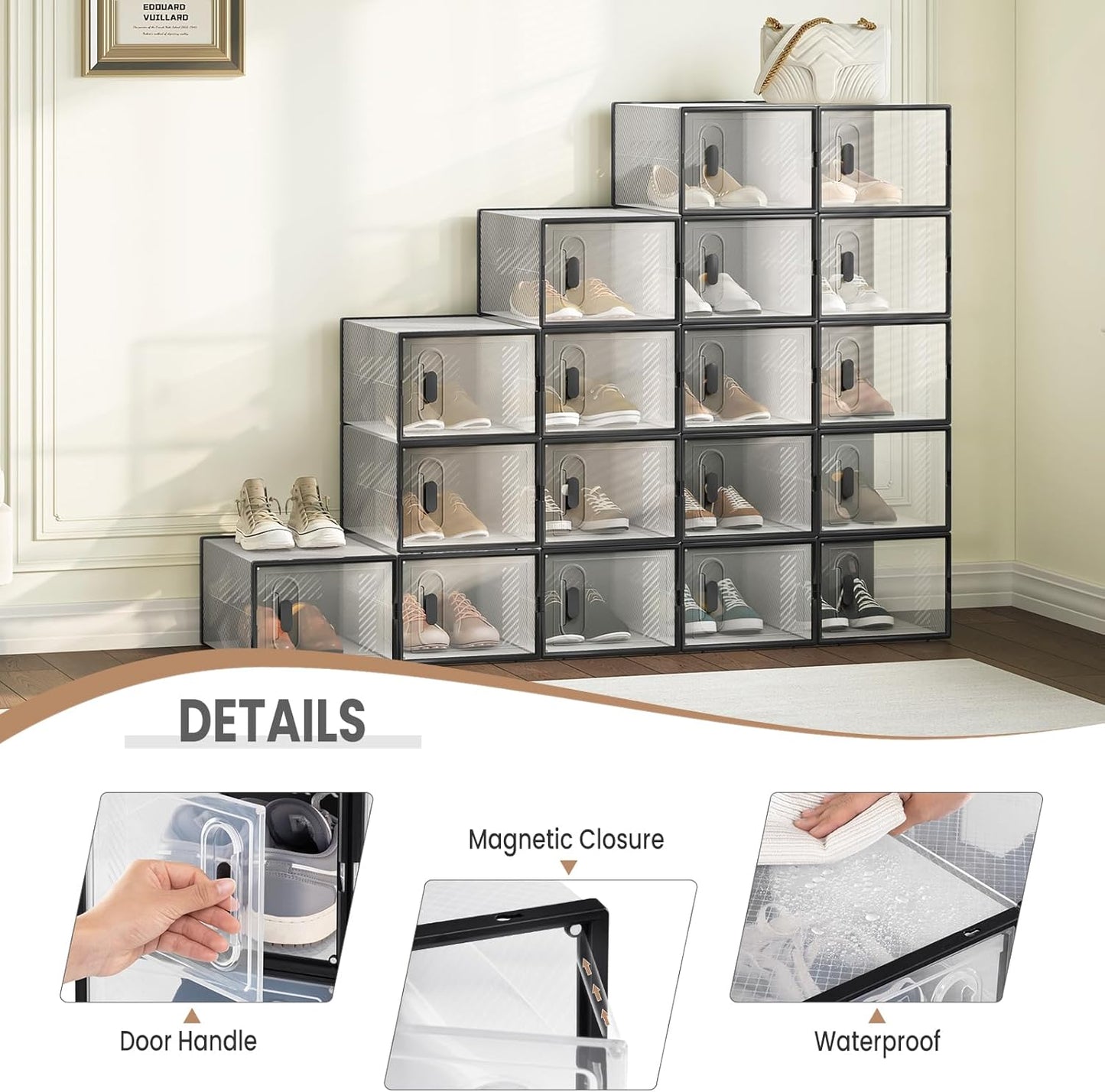 Woltu Shoe Storage Boxes Set of 18 - Transparent/Noir - Empilable - 35 x 25 x 19 cm