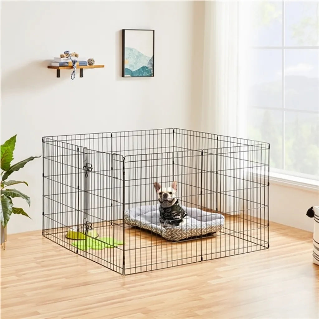 Yaheetech Enclos pour chiots 8 panneaux 61 x 76 cm - Noir - Enclos pliable pour chiens avec porte et 2 fermetures