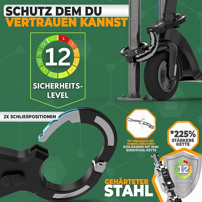 MIVELO E-Step Lock - menottes et chaîne - sac de transport inclus - 30 x 4 x 4 cm - noir