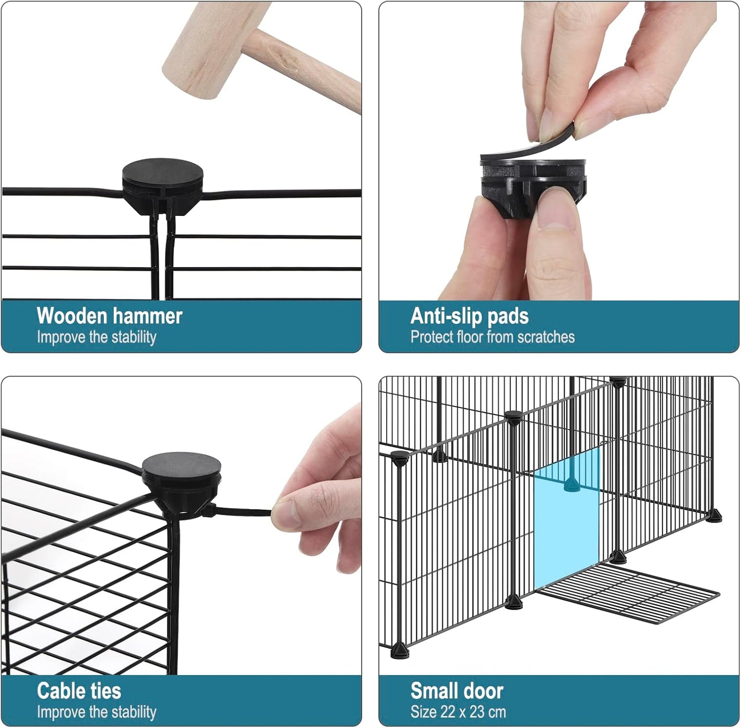 Eugad Puppy Run & Rodent Run - Parc de jeu pliable 142x72x36 cm - Noir - 12 Panneaux