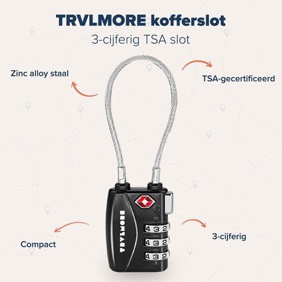 TRVLMORE Serrure de valise - Serrure de voyage TSA - Cadenas à 3 chiffres - 2 pièces - Noir