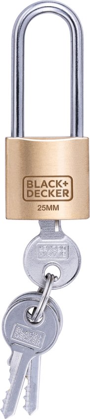 BLACK+DECKER Cadenas - 25mm - Anse longue - 3 clés incluses - Serrure en laiton massif