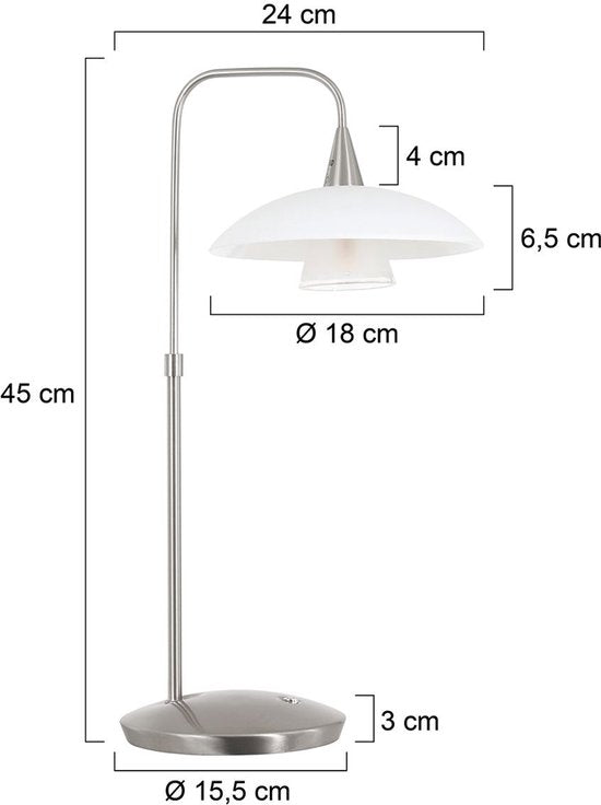 Lampe de table Tallerken 2657ST - Acier/Blanc - Design moderne - Ampoule LED incluse - Steinhauer
