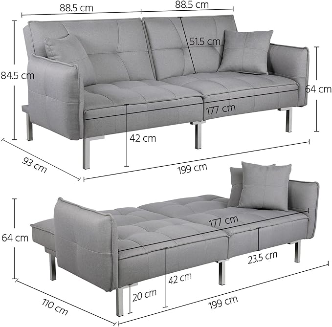 Yaheetech Canapé-lit Light Grey - Tissu de lin - dossier divisé - surface de repos 177 x 110 cm