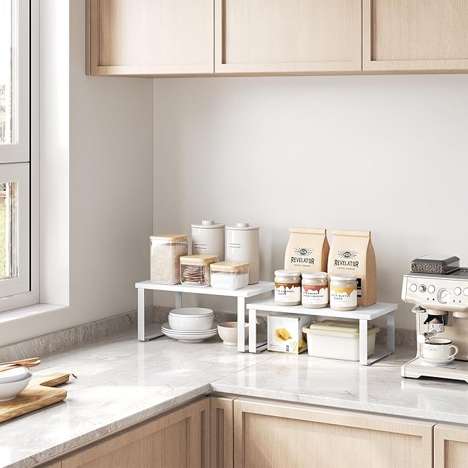 WOLTU Set d'étagères à épices 2 pièces - étagère de cuisine empilable - MDF blanc et métal