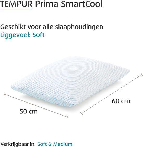 TEMPUR - Set de 2 oreillers Prima SmartCool Soft - 60 x 50 cm - Textile blanc - Technologie SmartCool - Chambre à coucher & Repos - Double avantage soulageant la pression