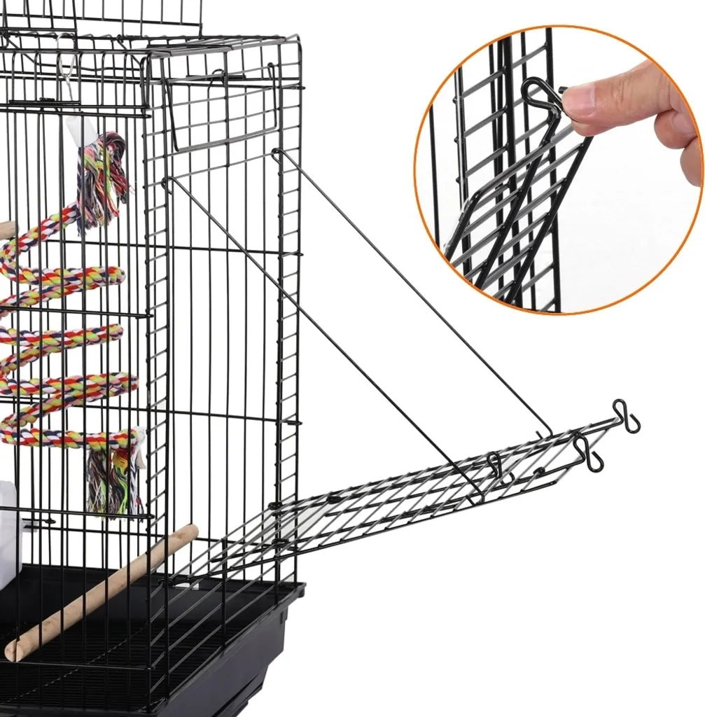 Yaheetech Cage à oiseaux avec jouets et toit rabattable - Noir - 40 x 40 x 58 cm