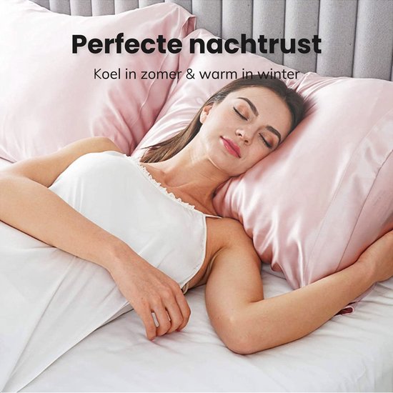 Ensemble de taies d'oreiller en satin - bonnet et masque de sommeil inclus - 60x70 cm - Bonnet de nuit - Boucles - Satin - Moerbij - Soie - Beauté - Soie - Douce - Satin rose - Soft & Silky