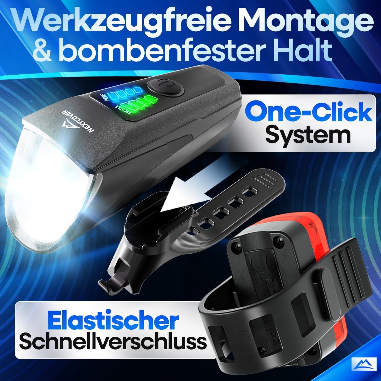 NEXTCOVER® Kit d'éclairage pour vélo - Avec capteur - 11 heures d'autonomie - rechargeable par USB - étanche - homologué StVZO