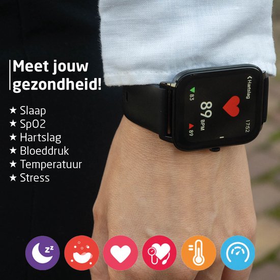 BREND Smartwatch pour femmes et hommes - podomètre, tensiomètre et cardiofréquencemètre - montre de sport - étanche - noir
