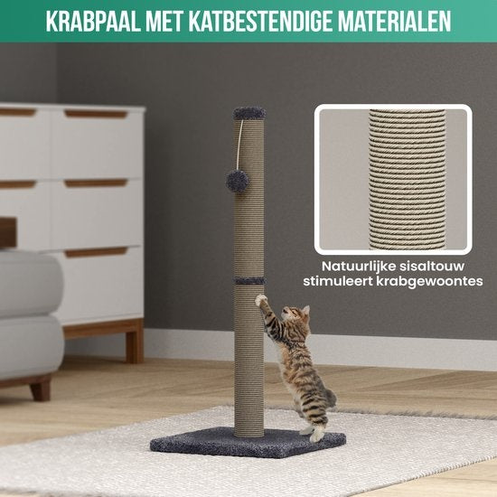 Griffoir avec boule de jeu - Avalo - 36x36x74 - Griffoir pour chat - Gris foncé