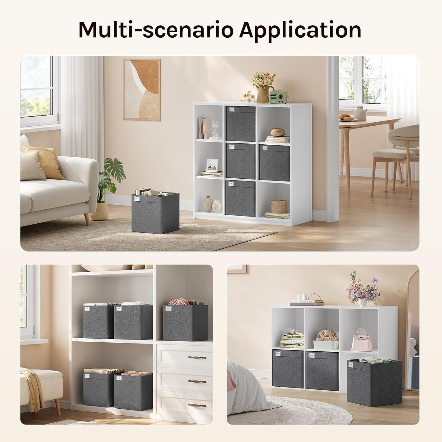 Woltu Boîte de rangement pliable Lot de 3 - Gris - 32.5x32.5x32 cm - Cubes de rangement robustes en tissu avec poignées et porte-étiquettes