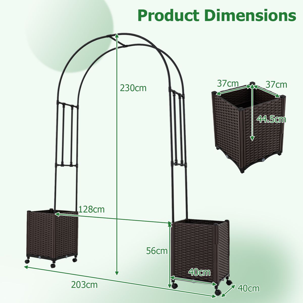 Arche de jardin Coast avec jardinières - système d'arrosage automatique - conception modulaire - noir - 230 cm