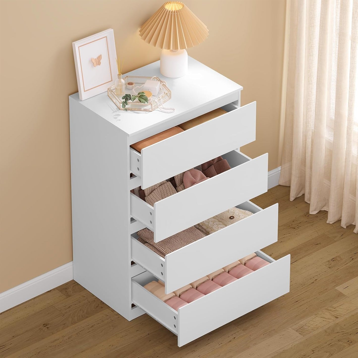 Woltu Meuble à tiroirs blanc - 4 tiroirs - 60 x 40 x 90 cm - Meuble de rangement moderne pour la chambre et le salon