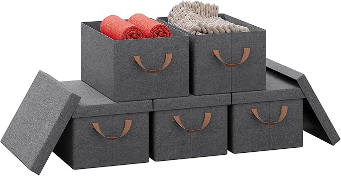 Boîte de rangement WOLTU avec couvercle - lot de 5 boîtes de rangement - pliable - gris - 38 x 27 x 20 cm