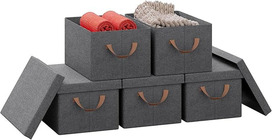 Boîte de rangement WOLTU avec couvercle - lot de 5 boîtes de rangement - pliable - gris - 38 x 27 x 20 cm