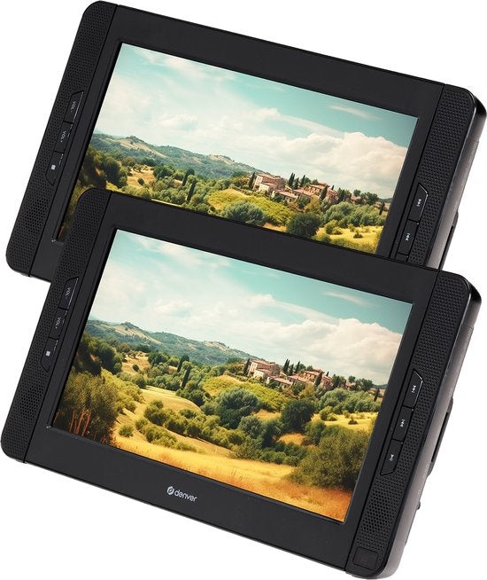 Lecteur DVD portable pour voiture - Denver - 25cm - 2 écrans - Support appui-tête - Noir