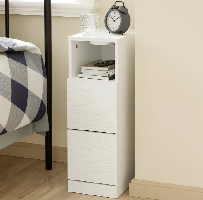Table de chevet SoBuy 35 x 20 x 60 cm - Blanc crème - 2 tiroirs - Éclairage LED - Port USB et prise électrique
