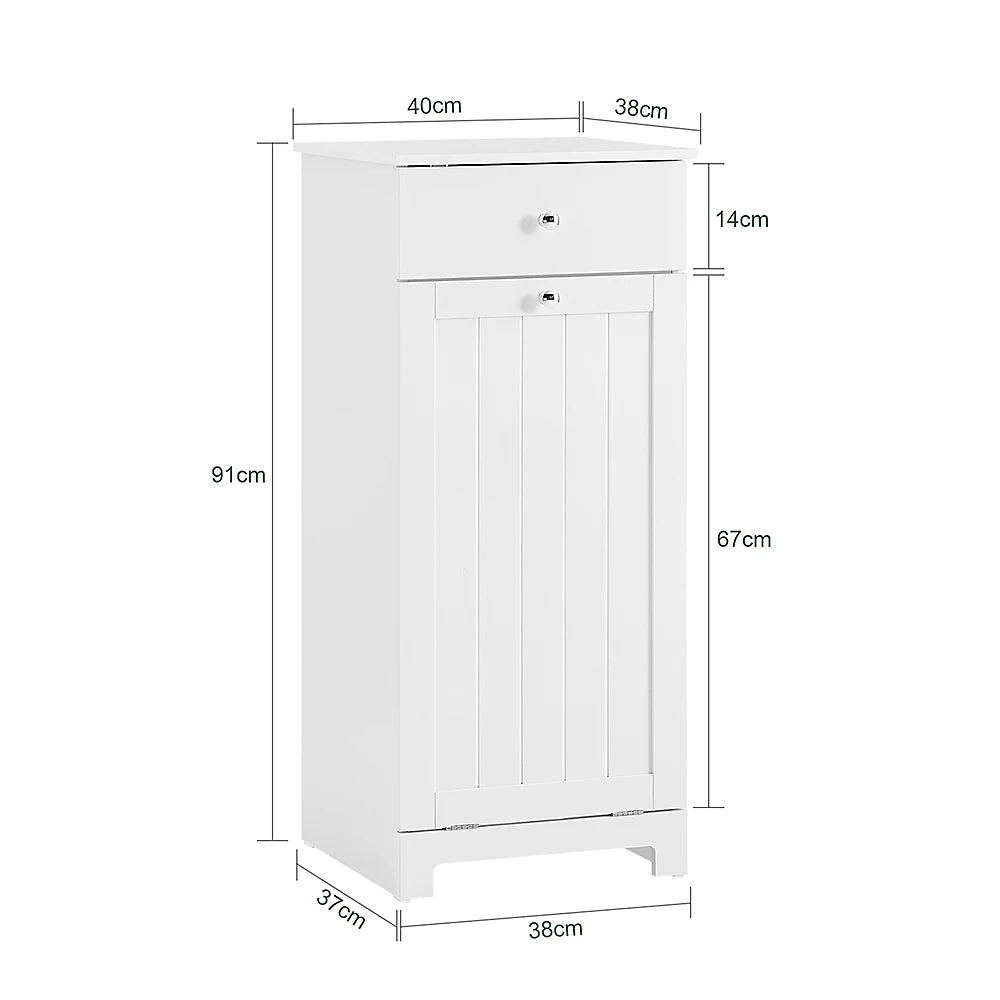 Armoire de salle de bains Sobuy avec panier à linge – Équipée d’un panier à linge amovible, d’une porte et d’un tiroir coulissant – Pour salle de bains et buanderie – MDF laqué blanc – 40 x 38 x 90 cm