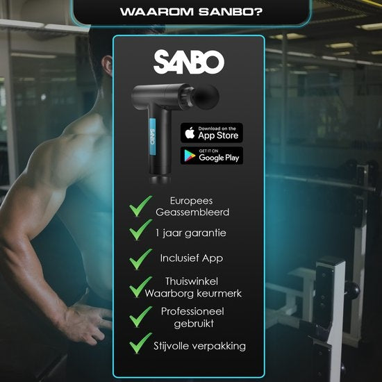 Sanbo Massage Gun Prime - Massage sportif et relaxant - Noir/Bleu - Professional- Includes Case & App - Appareil de massage - Pistolet de massage - Fitness