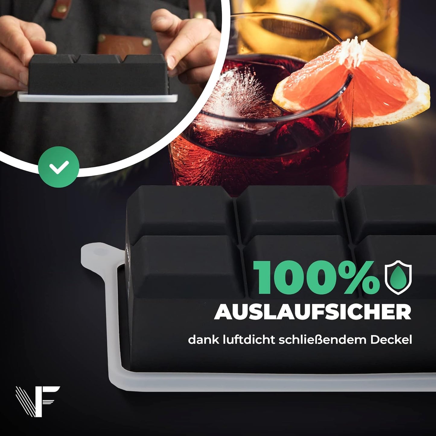 Neighbour's Friend moule à glaçons grand pack de 2 - 12x XXL glaçons pour cocktails, whisky & long drinks - moule à glaçons en silicone platine avec couvercle lavable au lave-vaisselle - moule à glaçons géant XL
