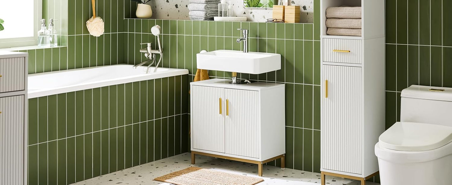 SoBuy Salle de bain Meuble bas 60x30x59 cm - Blanc - Meuble sous-vasque avec 2 portes et 2 étagères - Modèle BZR179-W