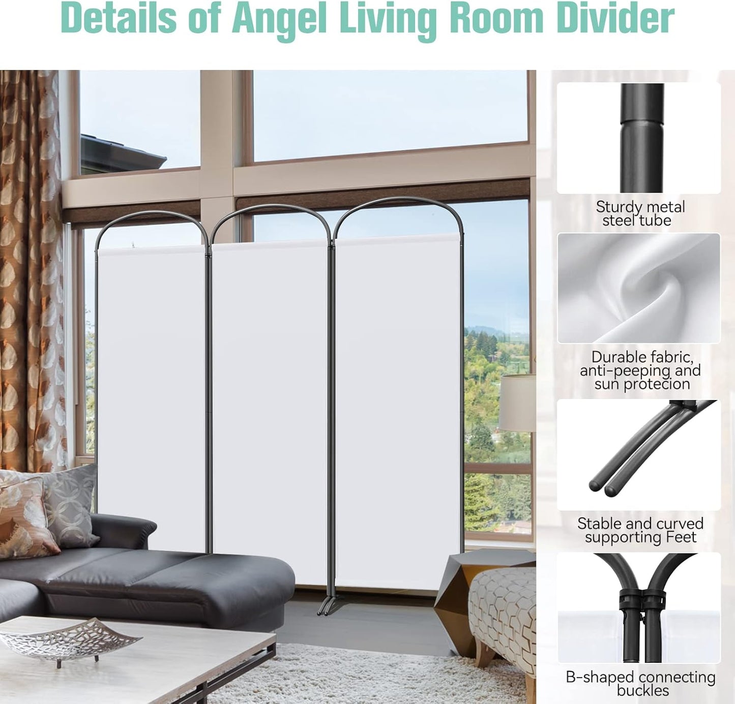 Paravent Angel Living - 3 panneaux - 168 x 182 cm - Intérieur et extérieur - Blanc