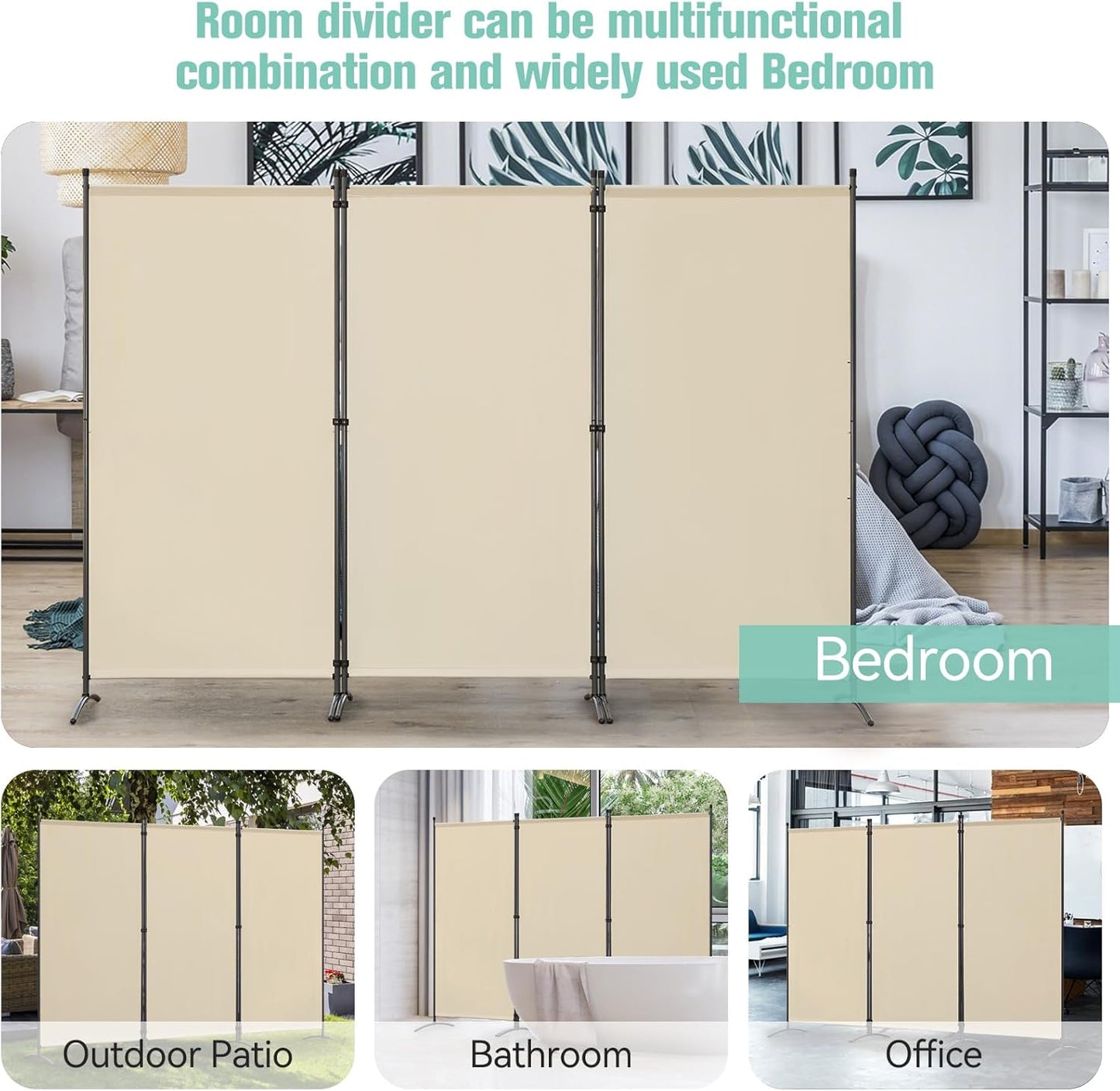 Angel Living Paravent - 3 panneaux - pliable - 243 x 180 cm - beige