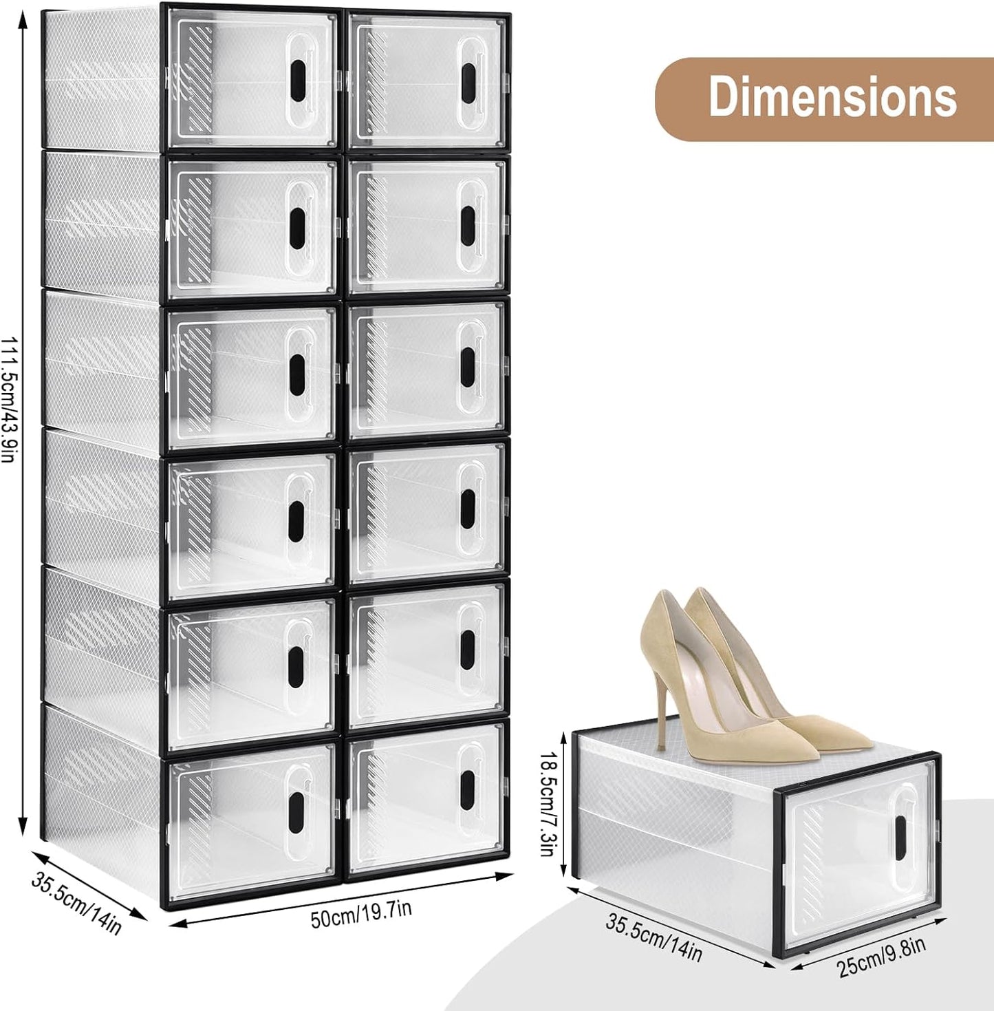 Woltu Shoe Storage Boxes Set of 18 - Transparent/Noir - Empilable - 35 x 25 x 19 cm
