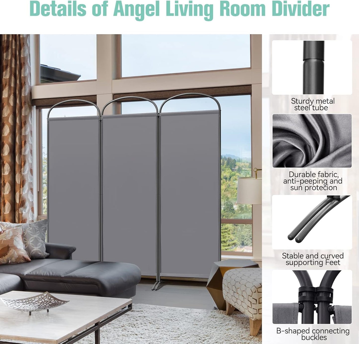 Angel Living Paravent 3 panneaux - 168 x 182 cm - Gris