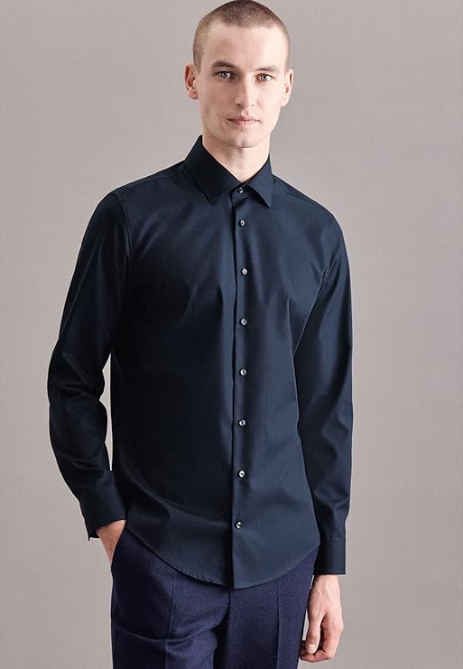 seidensticker Chemise d'affaires Slim Fit Bügelfrei Kent Chemise d'affaires à bras long pour homme (1 paquet) - Taille 42 - Bleu marine