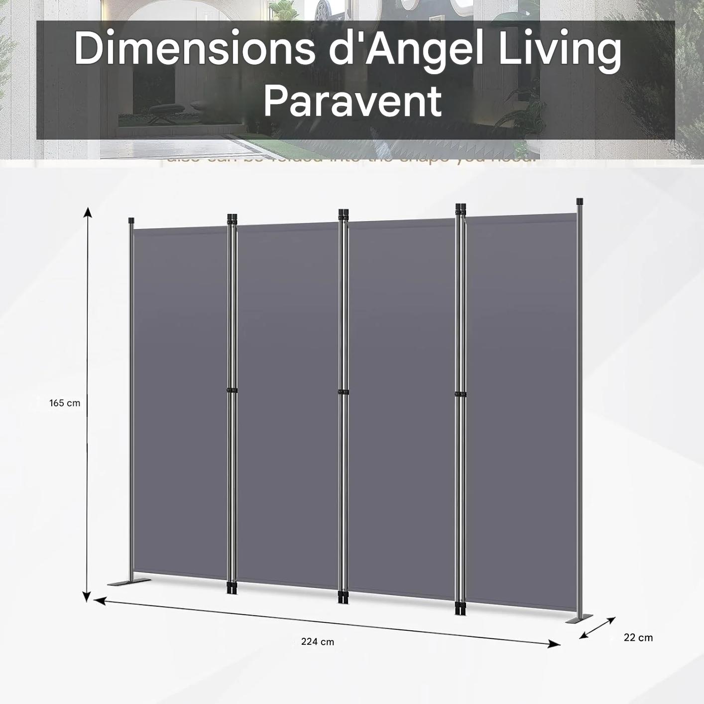 Angel Living Room Screen 4-Panels - Séparation de pièce stable et écran d'intimité en acier et polyester, pliable - Gris