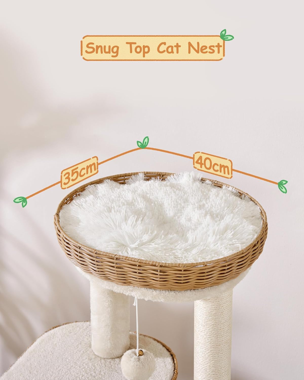 Yaheetech Poste pour chat avec maison en rotin - 49 x 41 x 91 cm - équipé d'un panier de luxe, de griffoirs en sisal et de tapis amovibles - pour chatons et chats adultes - en rotin beige et en peluche