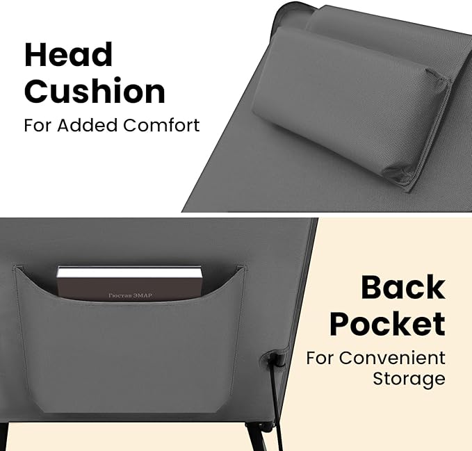 WOLTU LS006dgr-2 - set de 2 tapis de plage avec dossier - gris foncé - pliable avec 3 positions et coussin de tête