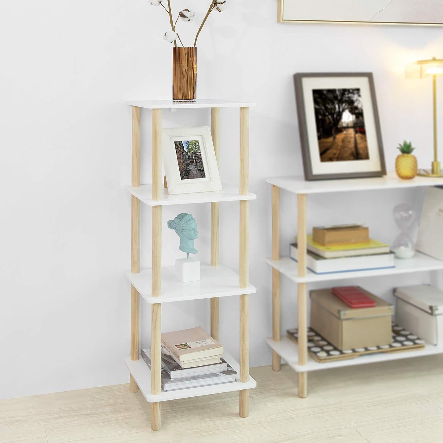 SoBuy Armoire de rangement - Naturel - Max. 10 kg par étagère - 36 x 36 x 106 cm - Blanc