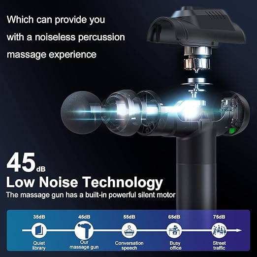 Zerolia Pistolet de massage - 30 modes - 10 accessoires - écran tactile LCD - sans fil - noir
