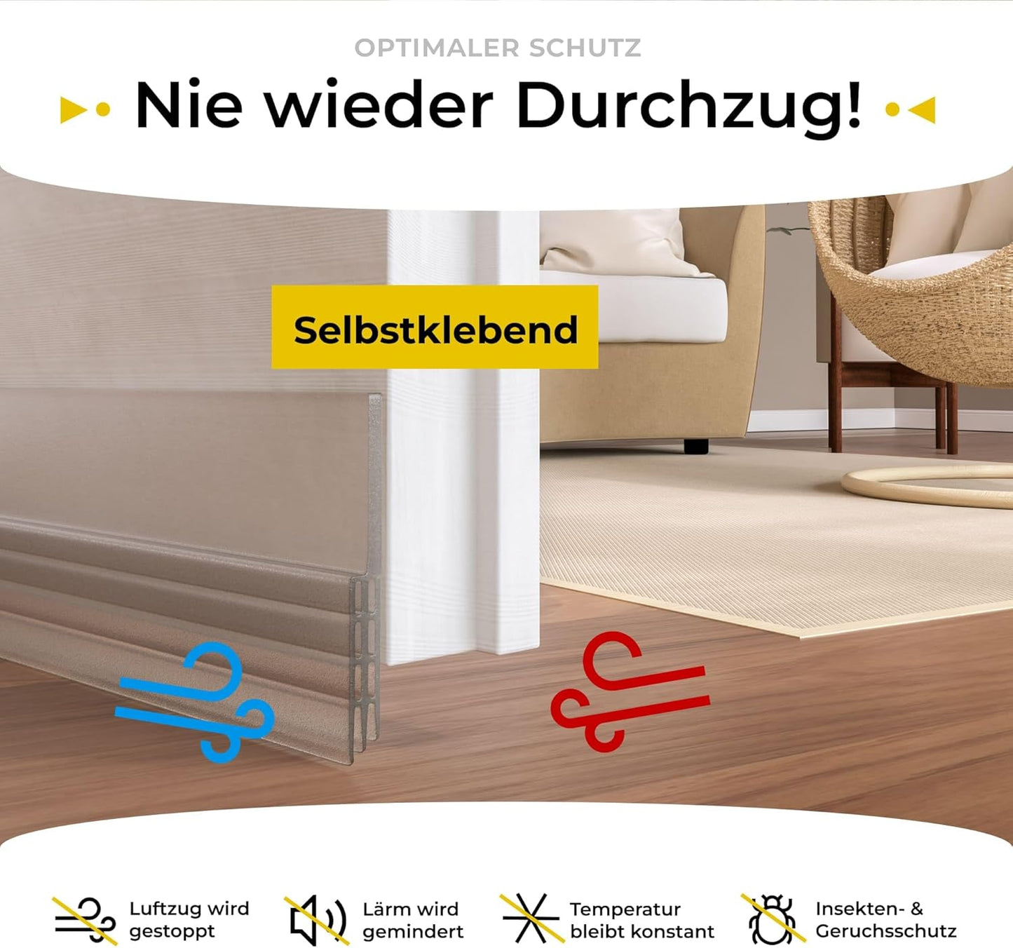 Five Dots Bande de courant d'air pour portes en silicone (autocollante) - conserve la chaleur dans la pièce et empêche les courants d'air sous la porte - coupe-courant d'air pour portes en tant que protection contre le froid