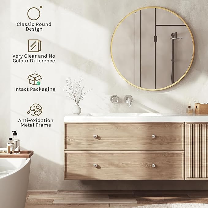WOLTU MB6094gd04 - miroir mural rond éclairé - 71 cm - cadre métal doré