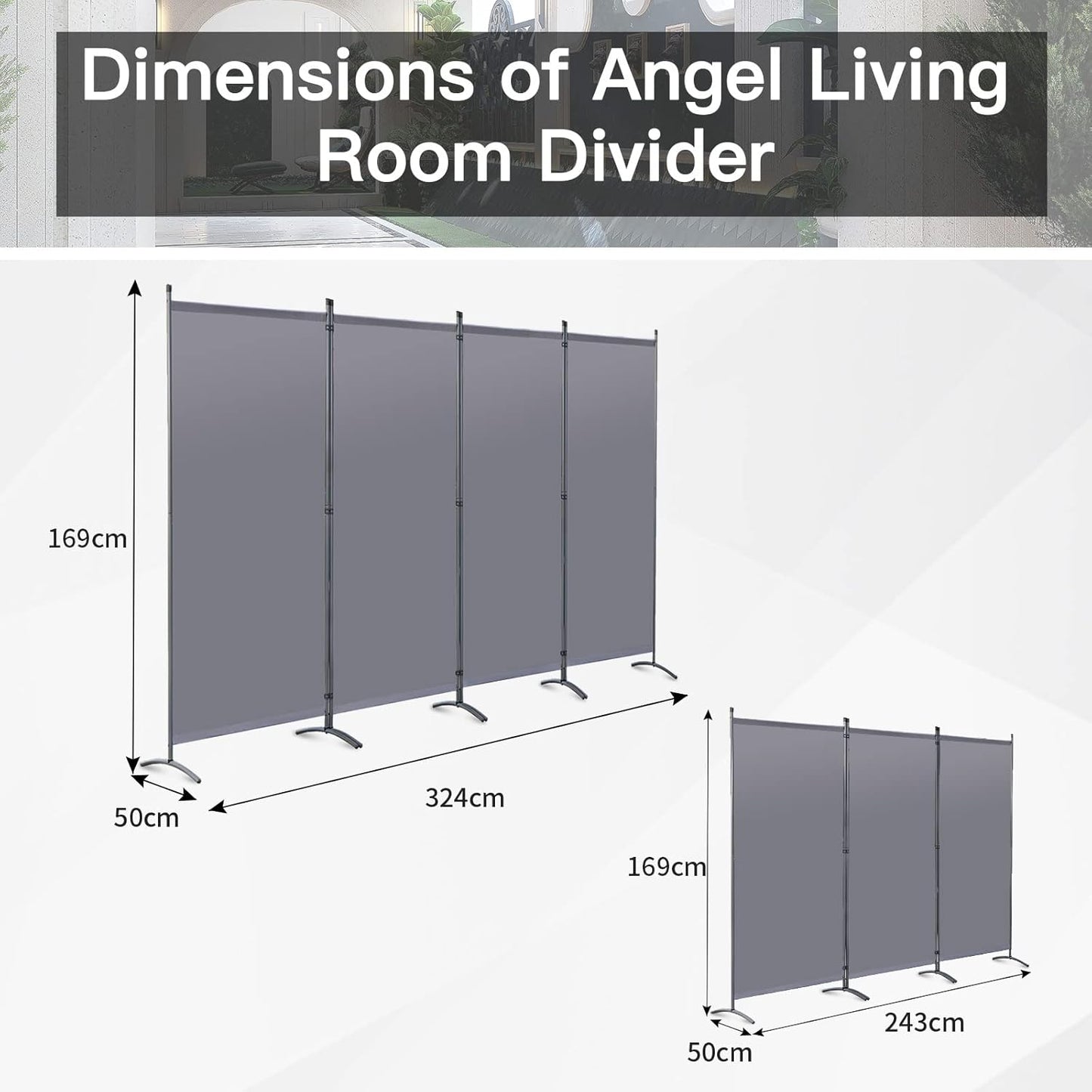 Angel Living Paravent - 3 Panneaux - 243 x 170 cm - Gris