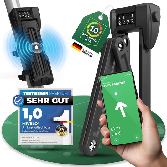Antivol à code pour vélo MIVELO - pliable - avec compartiment secret pour AirTags - 90 cm de long - acier robuste - 19,5 x 7 x 4 cm