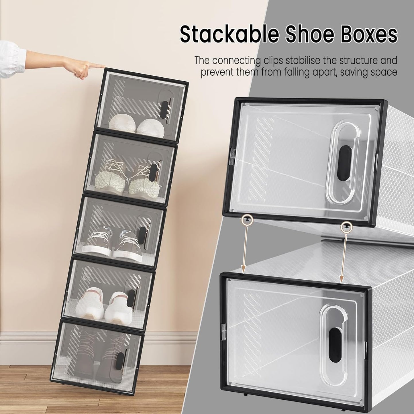 Woltu Shoe Storage Boxes Set of 18 - Transparent/Noir - Empilable - 35 x 25 x 19 cm