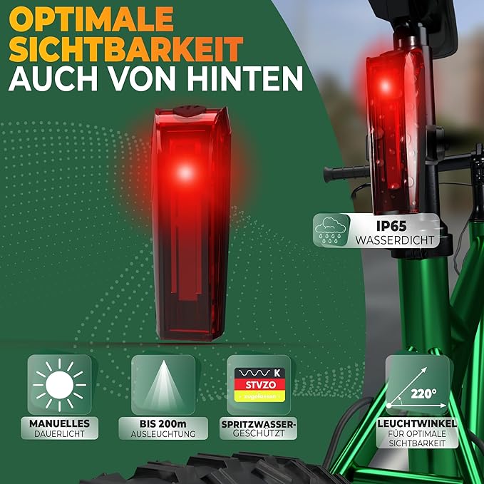 MIVELO Bicycle Light Set - USB Rechargeable & Waterproof - 70 Lux - Black